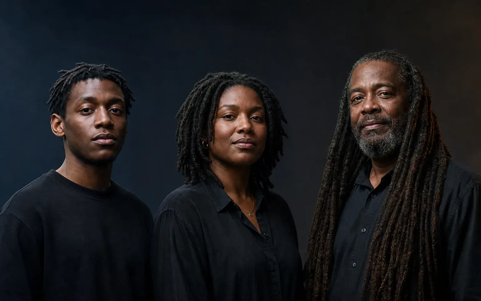 Trois personnes portant des locks à trois étapes distinctes de maturation